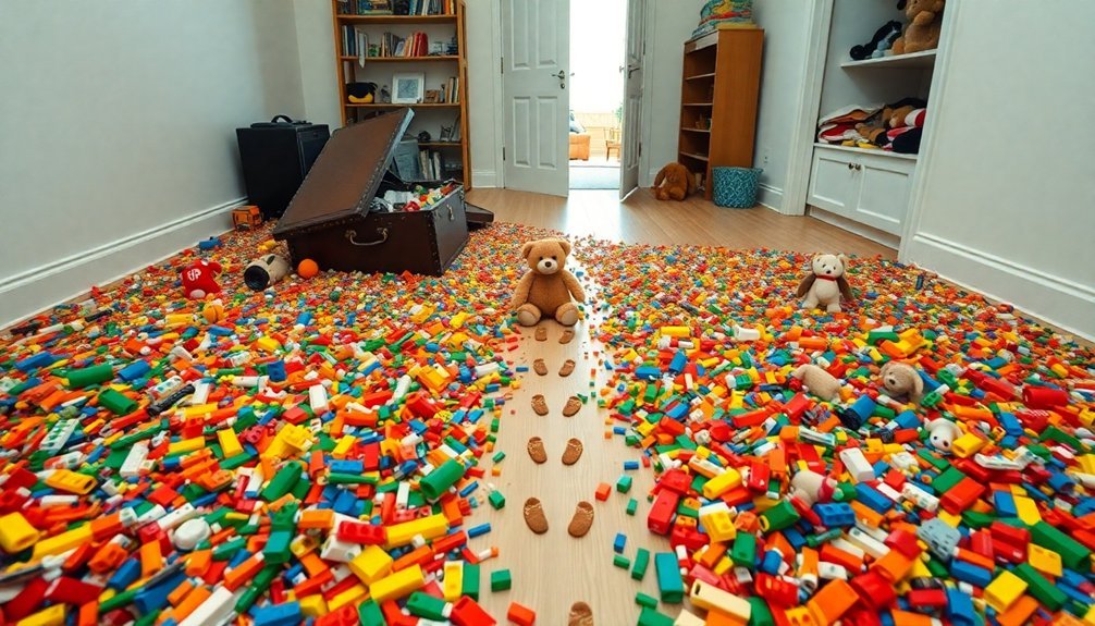 toys scattered everywhere explosively